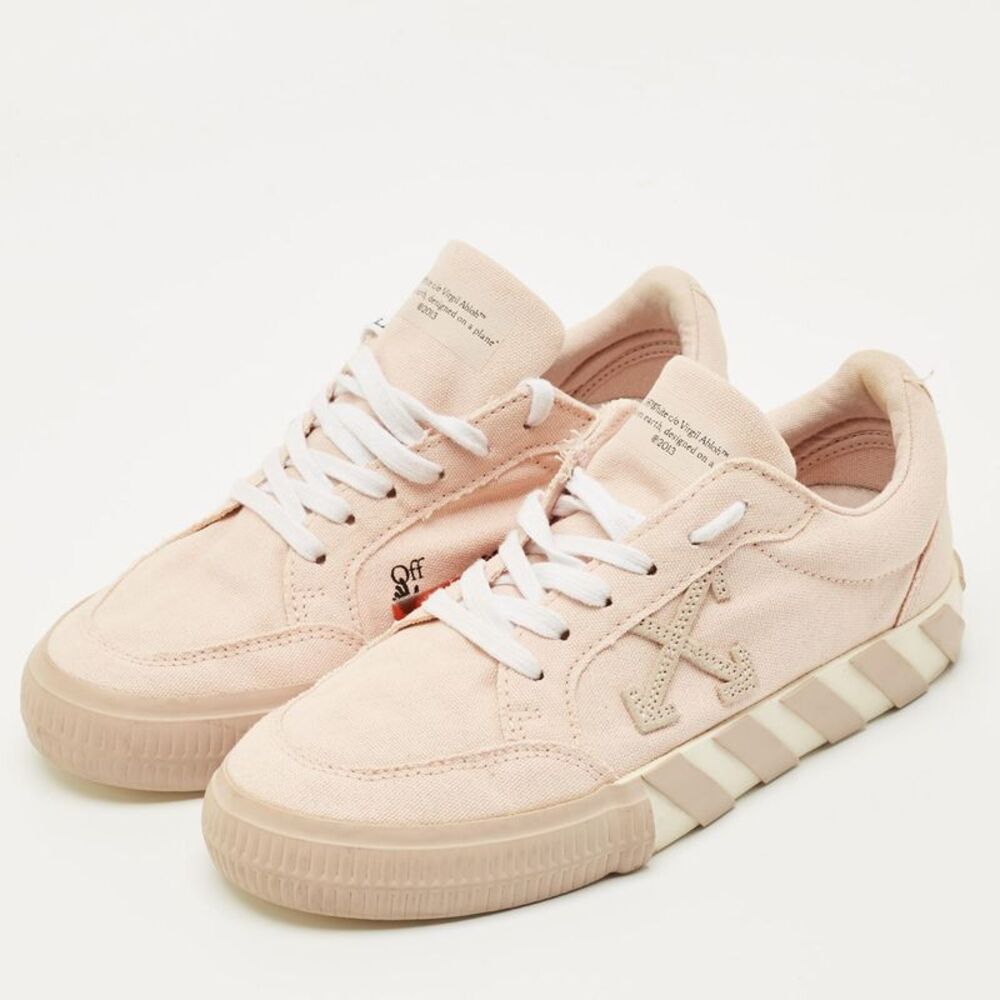 Off-White Pink Canvas Vulcanised Lace Up Sneakers Size 37 - Picture 2 of 7